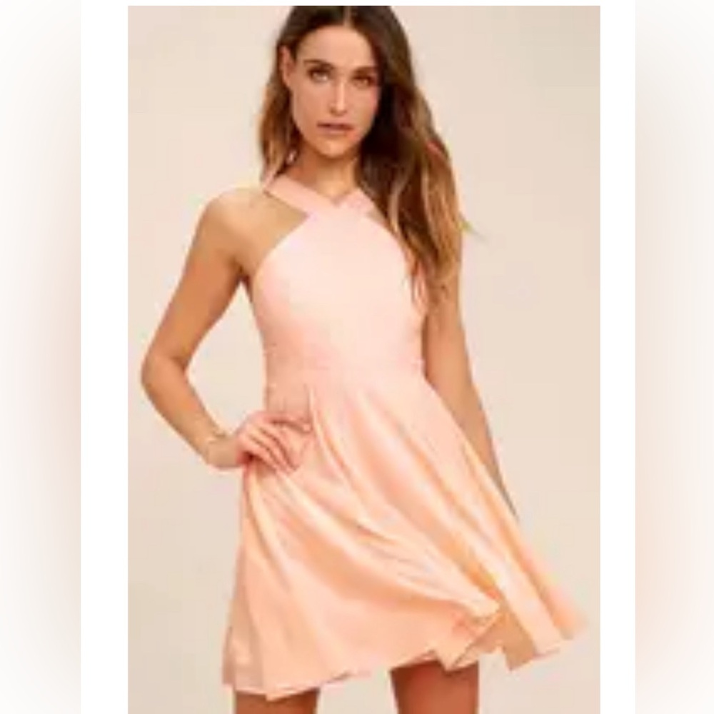 Lulus Pink Mini Fit and Flare Satin Cocktail Attire Dress Large